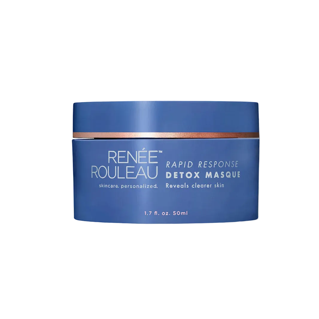 Blue jar of Renee Rouleau Rapid Response Detox Masque on a white background