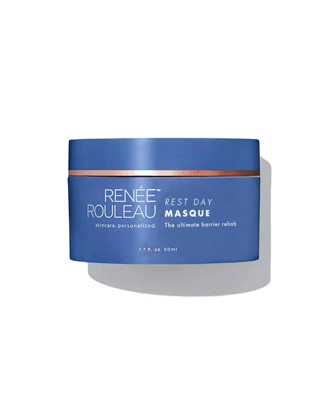 Blue jar of Renee Rouleau Rest Day Masque on a white background
