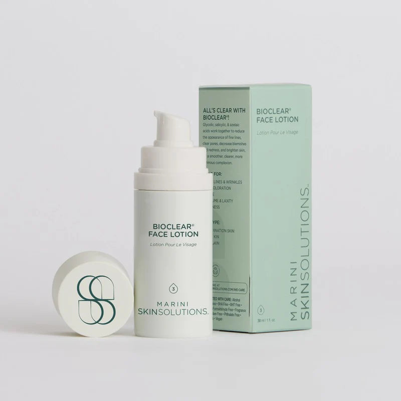 Marini Skin Solutions Bioclear Face Lotion with packaging on a light gray background